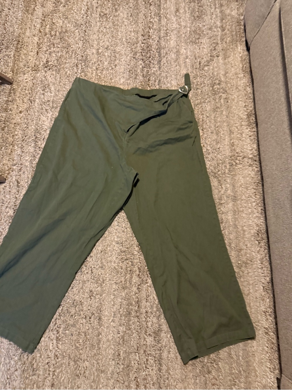 Olive Green Wide-Leg Side Wrap Pants